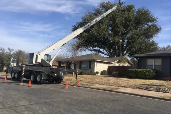 Crane staged in a residential street